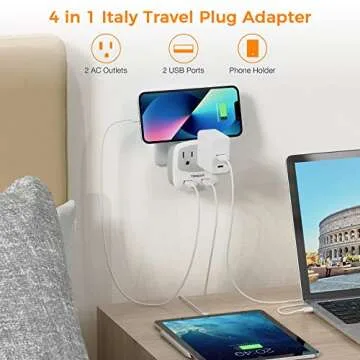 TESSAN Adapter for Italy Travel with USB Ports and Outlets