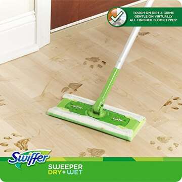 Swiffer Sweeper Cleaner Dry and Wet Mop Starter Kit for Cleaning Hardwood and Floors, Includes: 1 Mop, 7 Dry Cloths, 3 Wet Cloths