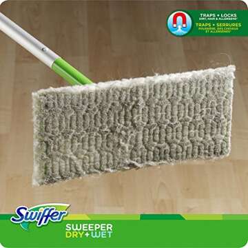 Swiffer Sweeper Cleaner Dry and Wet Mop Starter Kit for Cleaning Hardwood and Floors, Includes: 1 Mop, 7 Dry Cloths, 3 Wet Cloths