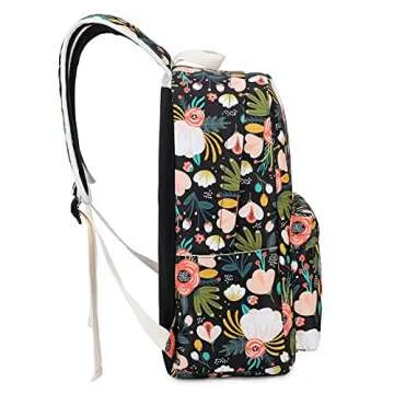 Octsky Kids Backpack for Girls Teens Elementary Middle School Bookbags Childs Back to School Bag with Lunch Box, Black/Multi, One Size