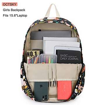Octsky Kids Backpack for Girls Teens Elementary Middle School Bookbags Childs Back to School Bag with Lunch Box, Black/Multi, One Size