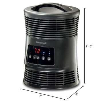 Honeywell HHF370B 360 Degree Surround Fan Forced Heater with Surround Heat Output Charcoal Grey Energy Efficient Portable Heater with Adjustable Thermostat & 2 Heat Settings , Black