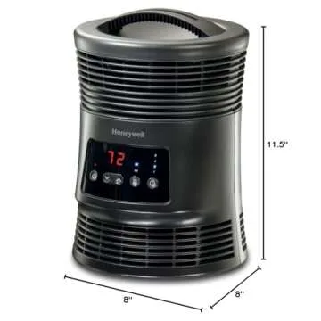 Honeywell HHF370B 360 Degree Surround Fan Forced Heater with Surround Heat Output Charcoal Grey Energy Efficient Portable Heater with Adjustable Thermostat & 2 Heat Settings , Black