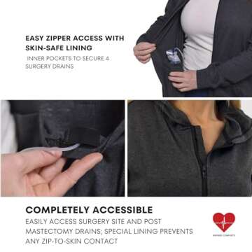 Inspired Comforts Mastectomy Recovery Hoodie Sweatshirt with Drain Pockets | Post Breast Cancer Reco...