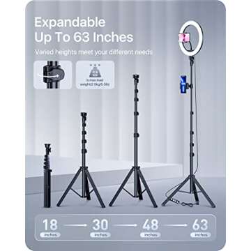 andobil 10" Ring Light with 63" Tripod Stand, LED Selfie Ring Light with Bluetooth Remote, Extendable Cell Phone Holder for YouTube TikTok Video Makeup Live Stream, Compatible with All Phones