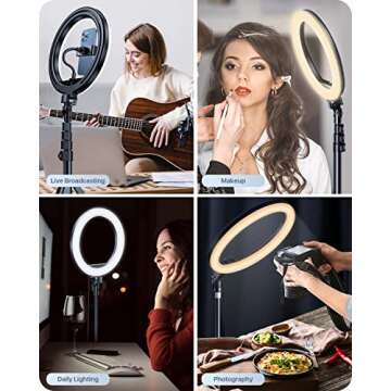 andobil 10" Ring Light with 63" Tripod Stand, LED Selfie Ring Light with Bluetooth Remote, Extendable Cell Phone Holder for YouTube TikTok Video Makeup Live Stream, Compatible with All Phones