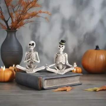 OYATON Halloween Decorations Indoor, Gothic Skeleton Couple Decor for Home & Office, 2 Pack Small Resin Skull Figurines, Spooky Tabletop Sculptures for Desk, Bookshelf, Haunted House