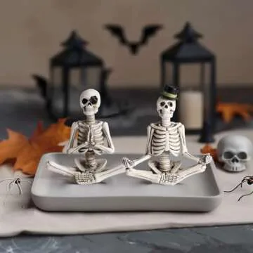 OYATON Halloween Decorations Indoor, Gothic Skeleton Couple Decor for Home & Office, 2 Pack Small Resin Skull Figurines, Spooky Tabletop Sculptures for Desk, Bookshelf, Haunted House
