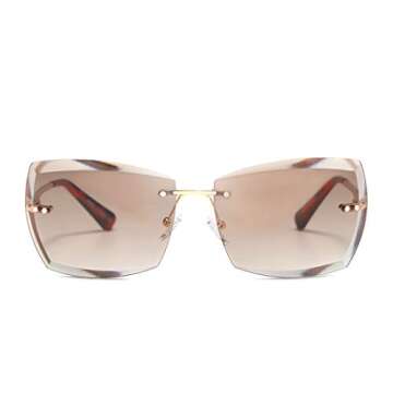 AEVOGUE Sunglasses For Women Oversized Rimless Diamond Cutting Lens Sun Glasses AE0534 (Gold Frame/Brown Lens)