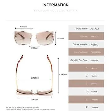 AEVOGUE Sunglasses For Women Oversized Rimless Diamond Cutting Lens Sun Glasses AE0534 (Gold Frame/Brown Lens)