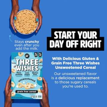 Plant-Based and Vegan Breakfast Cereal by Three Wishes - Unsweetened, 1 Pack - More Protein and Less...