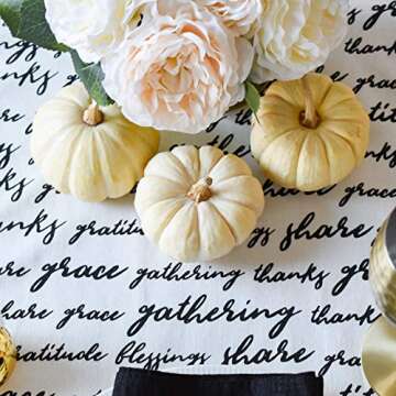 Set of 6 Thanksgivig Cloth Napkins, 100% Cotton Napkin 20x20 inch with Text- Blessings, Share, Grace, Decorative Table Linen for Holidays, Halloween, Christmas, Wedding, Cocktail Party