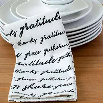 Set of 6 Thanksgivig Cloth Napkins, 100% Cotton Napkin 20x20 inch with Text- Blessings, Share, Grace, Decorative Table Linen for Holidays, Halloween, Christmas, Wedding, Cocktail Party