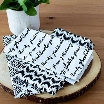Set of 6 Thanksgivig Cloth Napkins, 100% Cotton Napkin 20x20 inch with Text- Blessings, Share, Grace, Decorative Table Linen for Holidays, Halloween, Christmas, Wedding, Cocktail Party