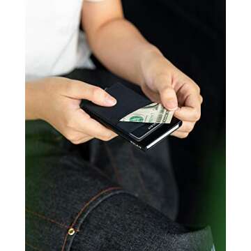 VULKIT Card Holder with Money Pocket Pop Up Wallet RFID Blocking Slim Metal Bank Card Case Holds 5 Cards and Notes(Black)