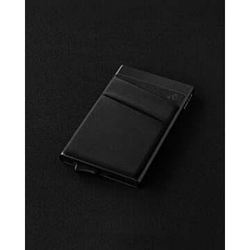 VULKIT Card Holder with Money Pocket Pop Up Wallet RFID Blocking Slim Metal Bank Card Case Holds 5 Cards and Notes(Black)