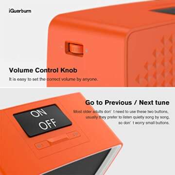 iGuerburn Upgraded 16GB Simple Music MP3 Player Dementia Products Gifts for People with Dementia Patients Alzheimers Music Box for Elderly Seniors 9.4 x 4.9 x 4.7 inches (Orange)