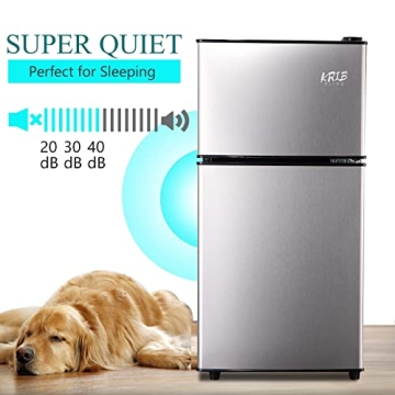 KRIB BLING 3.5Cu.Ft Compact Refrigerator Mini Fridge with Freezer, Small Refrigerator with 2 Door, 7 Level Thermostat Removable Shelves for Kitchen, Dorm, Apartment, Bar, Office Silver