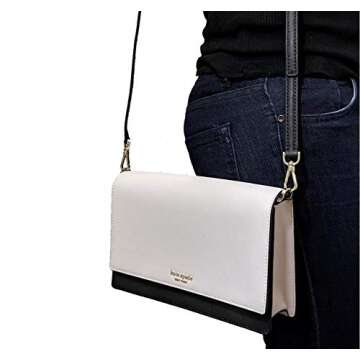 Kate Spade New York Leather Cameron Convertible Crossbody Handbag Clutch, Beechwood, Warm Beige, Black