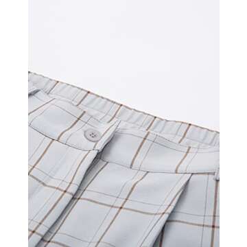 Women Casual Plaid Pants with Pockets Elastic Waist Work Pants Gray Plaid XL
