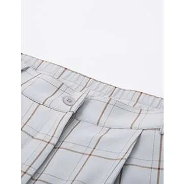 Women Casual Plaid Pants with Pockets Elastic Waist Work Pants Gray Plaid XL