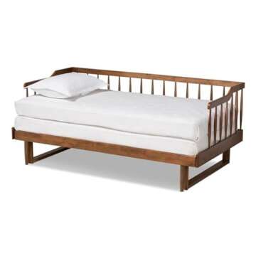 Baxton Studio Muriel Modern and Transitional Walnut Brown Finished Wood Expandable Twin Size to King Size Spindle Daybed