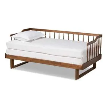 Baxton Studio Muriel Modern and Transitional Walnut Brown Finished Wood Expandable Twin Size to King Size Spindle Daybed
