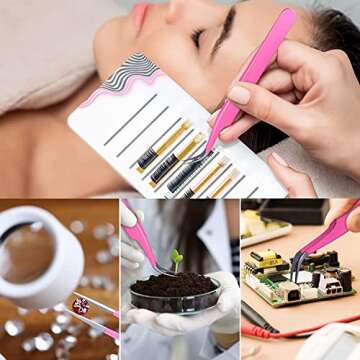 Sivote Eyelash Tweezers, 2-Pack, Hand Calibrated Straight and Curved Tips, Stainless Steel Lash Tweezers for Eyelash Extensions, Pink