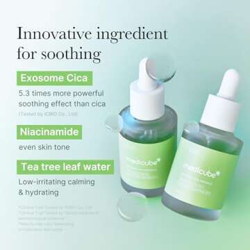 Medicube Exosome Cica Tea Tree Ampoule for Sensitive Skin with Centella Asiatica help reduce redness and breakouts. Low-irritating, Moisturizing & Soothing Serum | Korean Skincare | 30ml