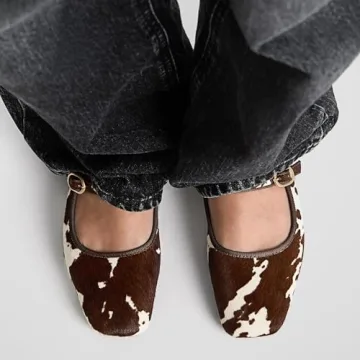 Women's Cow Print Ballet Flats Comfortable Stylish Ballerina Shoes