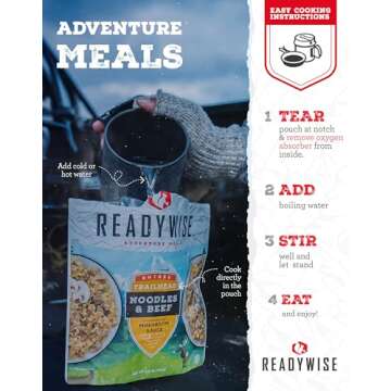 READYWISE - Adventure Meal, Noodles & Beef With Mushroom Sauce, 2 Servings, Pack of 1, Emergency Pre...