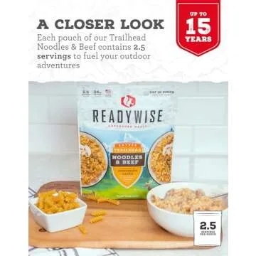 READYWISE - Adventure Meal, Noodles & Beef With Mushroom Sauce, 2 Servings, Pack of 1, Emergency Preparedness, Freeze Dried Food, MRE, Snack Pack or Emergency Food, Backpacking, Camping, Hiking, and,