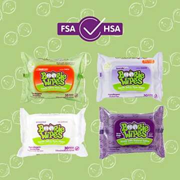 Saline Nose Wipes by Boogie, for Baby & Kids, Face, Hand & Body, FSA/HSA Eligible, Made with Vitamin...