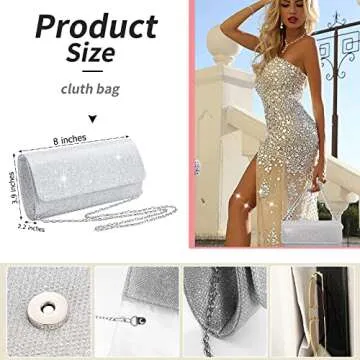 Ditard 4 Pieces Rhinestone Jewelry SetClutch Purse Prom Jewelry Sets Wedding Bridal Jewelry Rhinestone Necklace Dangle Ear ClipCrystal Jewelry Set Wedding Party (Elegant Style) Silver