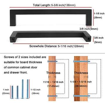 KOOFIZO Solid Square Bar Cabinet Handle - Chrome Furniture Pull, 5 Inch/128mm Screwhole Distance, 10...