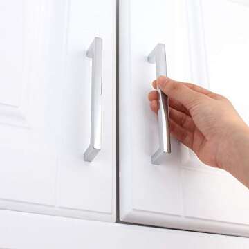 KOOFIZO Solid Square Bar Cabinet Handle - Chrome Furniture Pull, 5 Inch/128mm Screwhole Distance, 10-Pack for Kitchen Cupboard Door, Bedroom Dresser Drawer, Bathroom Wardrobe Hardware
