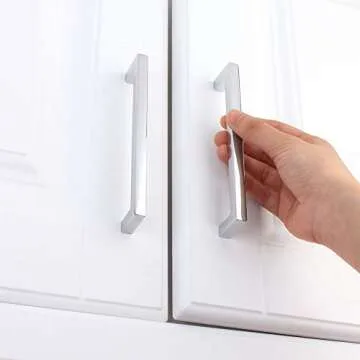 KOOFIZO Solid Square Bar Cabinet Handle - Chrome Furniture Pull, 5 Inch/128mm Screwhole Distance, 10-Pack for Kitchen Cupboard Door, Bedroom Dresser Drawer, Bathroom Wardrobe Hardware