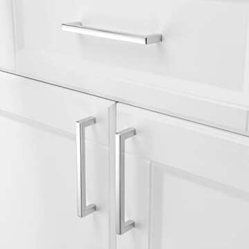 KOOFIZO Solid Square Bar Cabinet Handle - Chrome Furniture Pull, 5 Inch/128mm Screwhole Distance, 10-Pack for Kitchen Cupboard Door, Bedroom Dresser Drawer, Bathroom Wardrobe Hardware