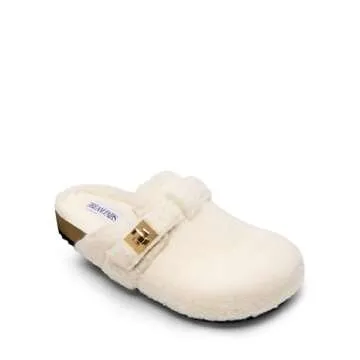 DREAM PAIRS Women's Clogs for Women Mules Cork Footbed Slip-On Shoes with Arch Support,Size 7,White-Furry,SDML2406W