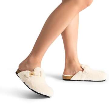 DREAM PAIRS Women's Clogs for Women Mules Cork Footbed Slip-On Shoes with Arch Support,Size 7,White-Furry,SDML2406W