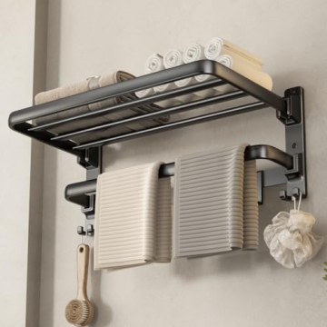 VOLDRA Towel Racks for Bathroom, Foldable Towel Shelf & Holder with 7 Hooks