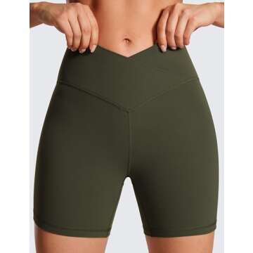 CRZ YOGA Womens Butterluxe Crossover Biker Shorts 5 Inches - Criss Cross High Waisted Workout Yoga Buttery Soft Olive Green Small