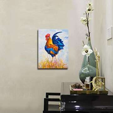 Wall Art for Bathroom Colored Abstract Chicken Wall Decor Cock Canvas Wall Art Decor Modern Canvas Painting Framed Wall Art Canvas Prints for Living Room Office Bedroom Decor Size : 12 X 16 inches