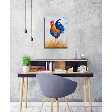 Wall Art for Bathroom Colored Abstract Chicken Wall Decor Cock Canvas Wall Art Decor Modern Canvas Painting Framed Wall Art Canvas Prints for Living Room Office Bedroom Decor Size : 12 X 16 inches