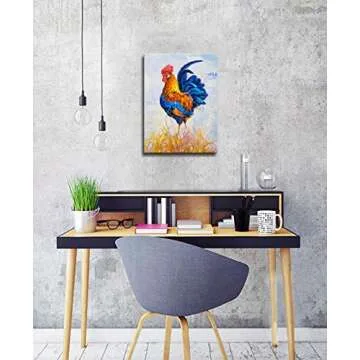 Wall Art for Bathroom Colored Abstract Chicken Wall Decor Cock Canvas Wall Art Decor Modern Canvas Painting Framed Wall Art Canvas Prints for Living Room Office Bedroom Decor Size : 12 X 16 inches