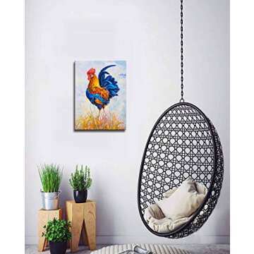 Wall Art for Bathroom Colored Abstract Chicken Wall Decor Cock Canvas Wall Art Decor Modern Canvas Painting Framed Wall Art Canvas Prints for Living Room Office Bedroom Decor Size : 12 X 16 inches