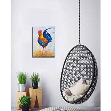 Wall Art for Bathroom Colored Abstract Chicken Wall Decor Cock Canvas Wall Art Decor Modern Canvas Painting Framed Wall Art Canvas Prints for Living Room Office Bedroom Decor Size : 12 X 16 inches