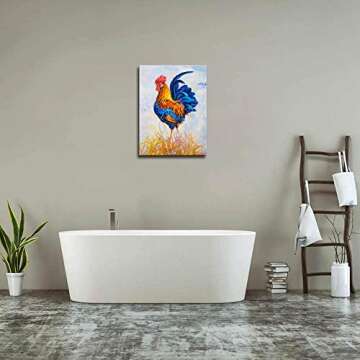 Wall Art for Bathroom Colored Abstract Chicken Wall Decor Cock Canvas Wall Art Decor Modern Canvas Painting Framed Wall Art Canvas Prints for Living Room Office Bedroom Decor Size : 12 X 16 inches