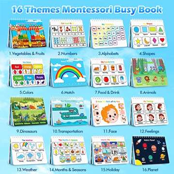 Busy Book for Kids Preschool Learning Activities, 32 Pages Quiet Book For Toddler, Montessori Toy Gi...