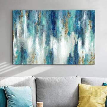 Blue And Gold Wall Decor Set Abstract Canvas Wall Art Decor Colorful Oil Painting Artwork Picture Fo...